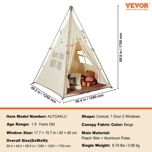 VEVOR Kids Play Tent, Kids Tent for Kids 1-5 Years Old,for Indoor and Outdoor - 47*47*67 inch