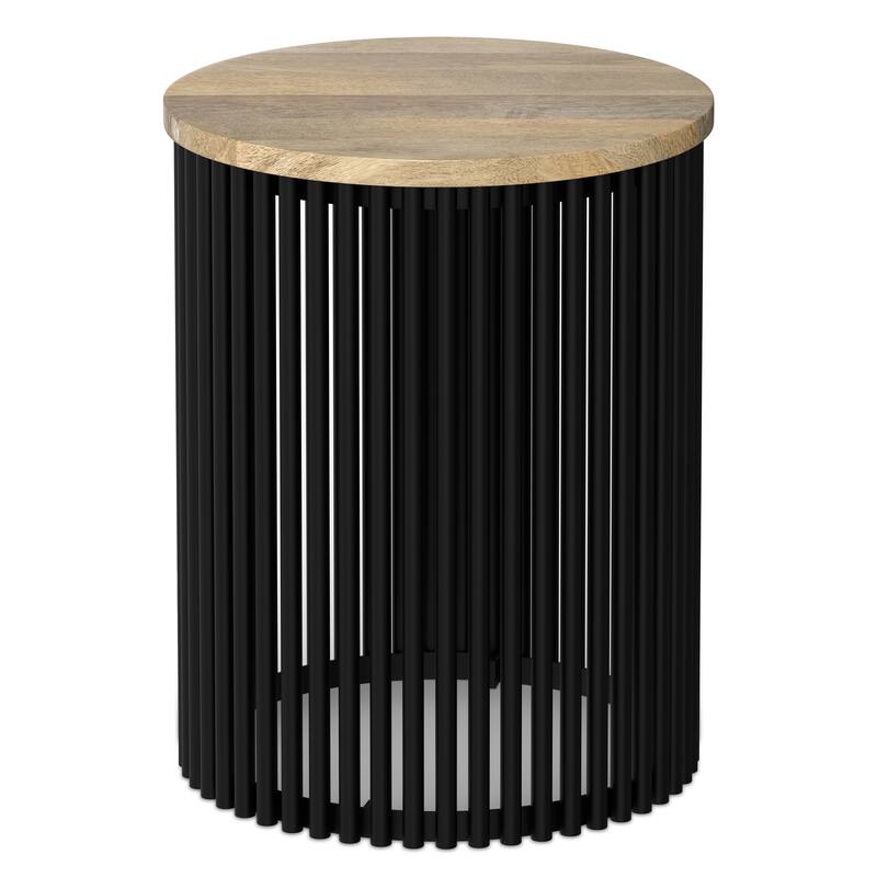Simpli Home Demy 20" Wide Tall Industrial Side Table in Natural Solid Mango Wood & Black Metal