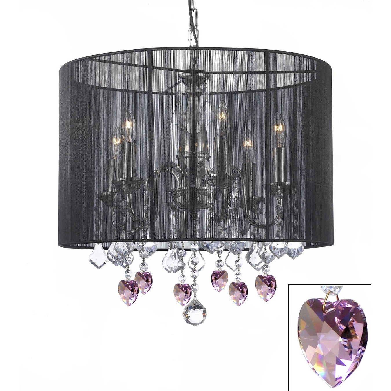 Crystal Chandelier With Large Black Shade & Pink Crystal Hearts - Chandeliers For Bedrooms by Overstock.com