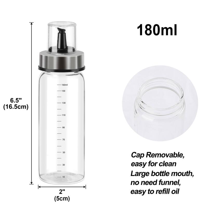 Olive Oil Dispenser Bottle, Drip-Free Spout with ml Marks for Kitchen - Clear, Black