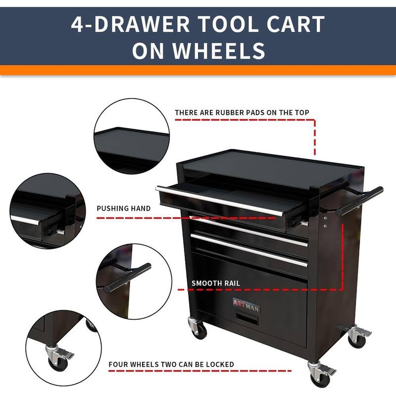 4-Drawer Rolling Tool Cart Storage Tool Box Cabinet Locked Organizer