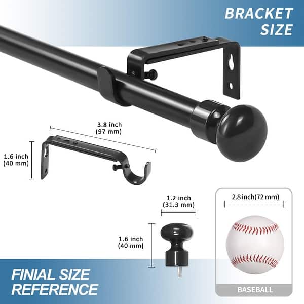 dimension image slide 1 of 5, Adjustable Oval Finial Curtain Drapery Rod Set 5/8-inch