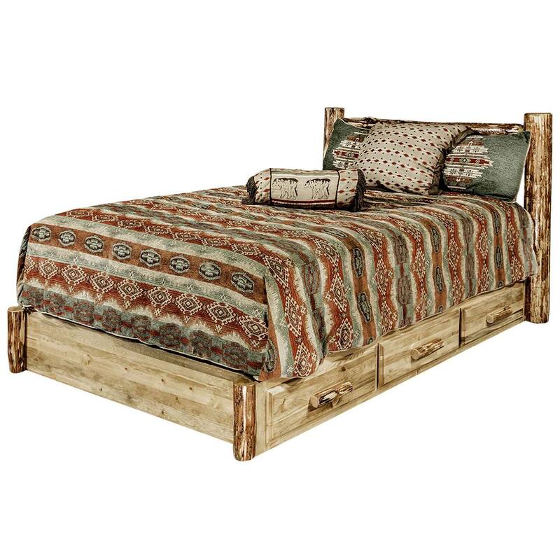 California King Bed with Storage - Platform Bed Frame, Glacier Country Style - 94"x76"x47"