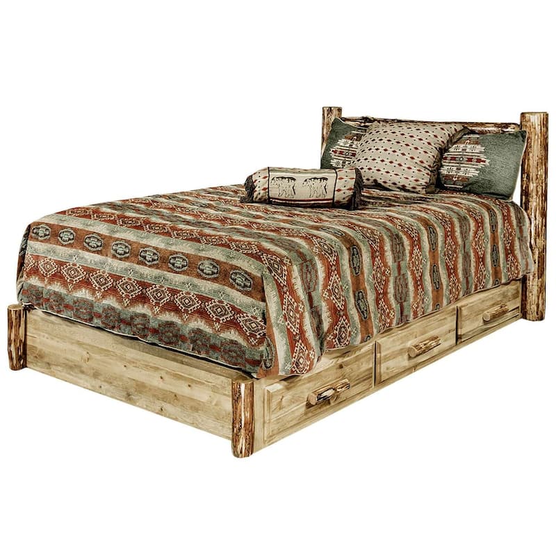 King Size Platform Bed with Storage & Drawers - Modern Coastal Style Bed Frame - Durable Brown Finish
