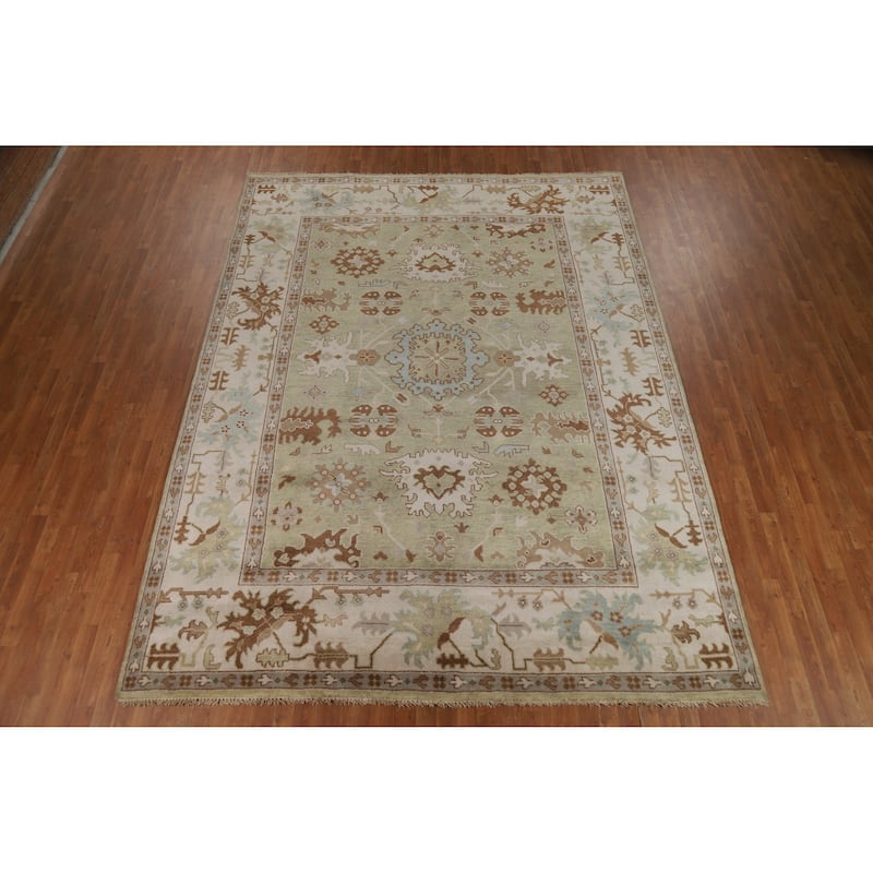 Light Green Oushak Indian Area Rug Handmade Wool Carpet - 9'0" x 11'11"