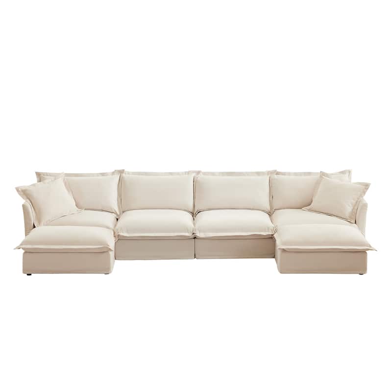 156.6" Chenille U-Shaped Sectional Sofa with Pillows