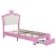 preview thumbnail 6 of 7, Twin Size Upholstered Bed Frame with LED Lights, Crown Headboard and 2 Drawers