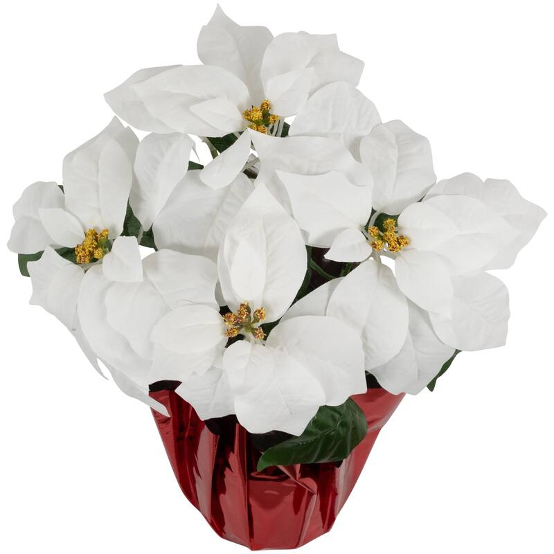 Artificial Christmas Poinsettia with Wrapped Base - 14.5" - White and Red