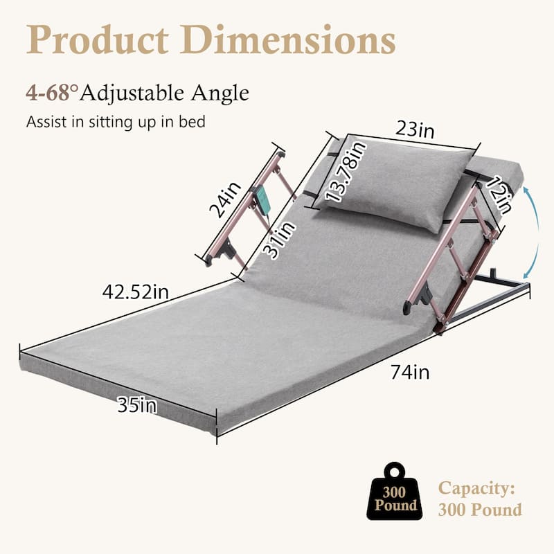 Electric Adjustable Bed Backrest with Remote, 300lbs Capacity, 4-68° Lift, Safety Rails for Elderly & Patients