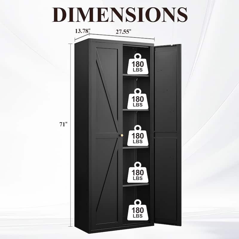 2 Doors Metal Storage Cabinet Kitchen Pantry Cabinet With Adjustable Shelves Tall Steel Cabinet Locker