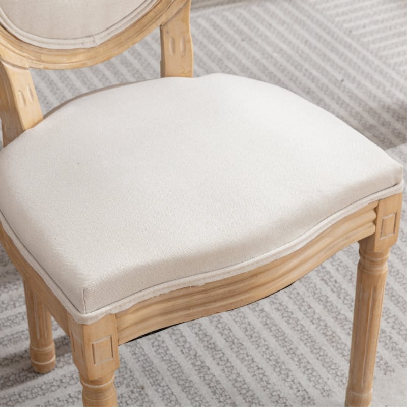 Furniture,French Style Solid Wood Frame Antique Painting Linen Fabric Back Dining Chair,Set of 2