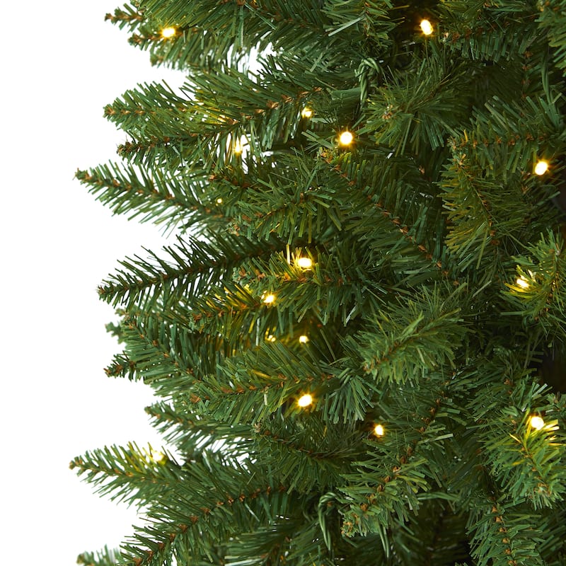 6.5’ Pre-Lit Slim Mountain Pine Artificial Christmas Tree, Warm Clear LED Lights - 6.5 Foot