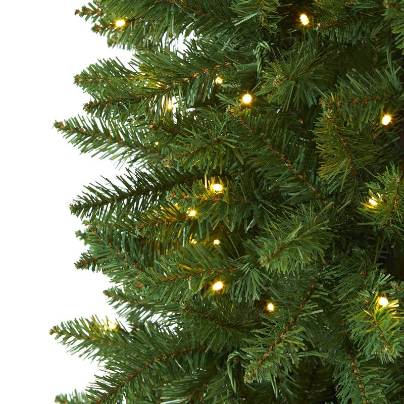 7’ Pre-Lit Slim Green Mountain Pine Artificial Christmas Tree, Clear LED Lights - 7 Foot