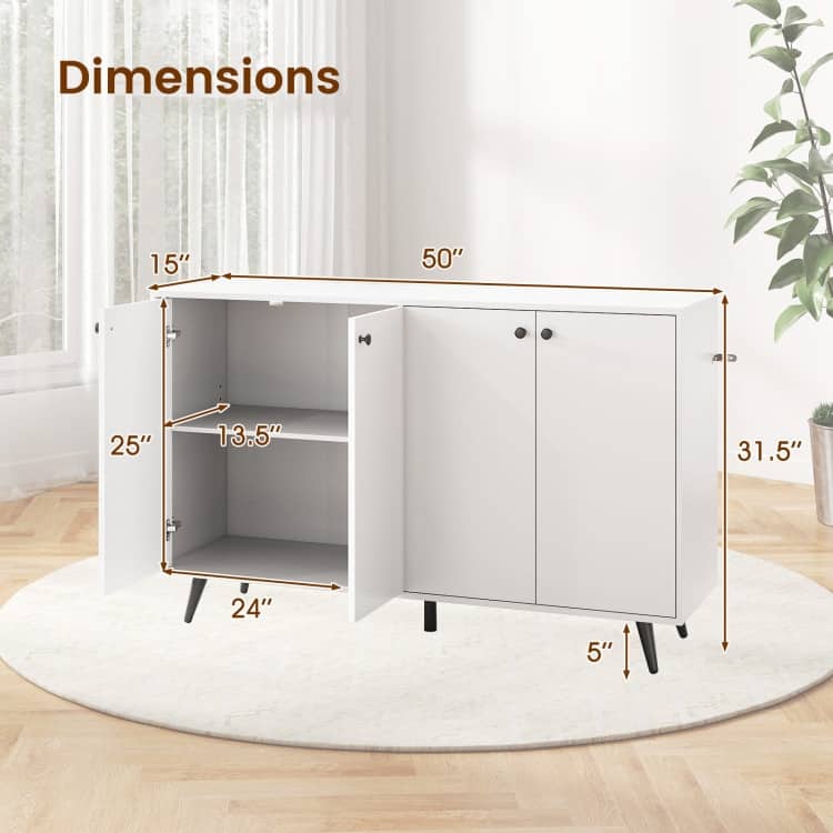 Buffet Sideboard with Adjustable Shelves 4 Doors and Modern Design - 50" x 15" x 31.5"