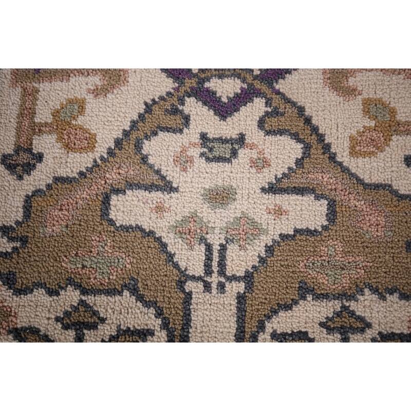 Ivory & Purple Oushak Indian Runner Rug Hand-Knotted Wool Carpet - 2'8"x 10'1"