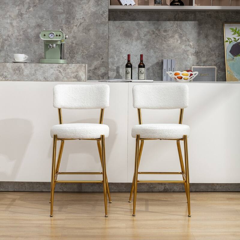 Mixoy 24"Counter Height Modern Teddy Fleece Bar Stools with Metal Legs