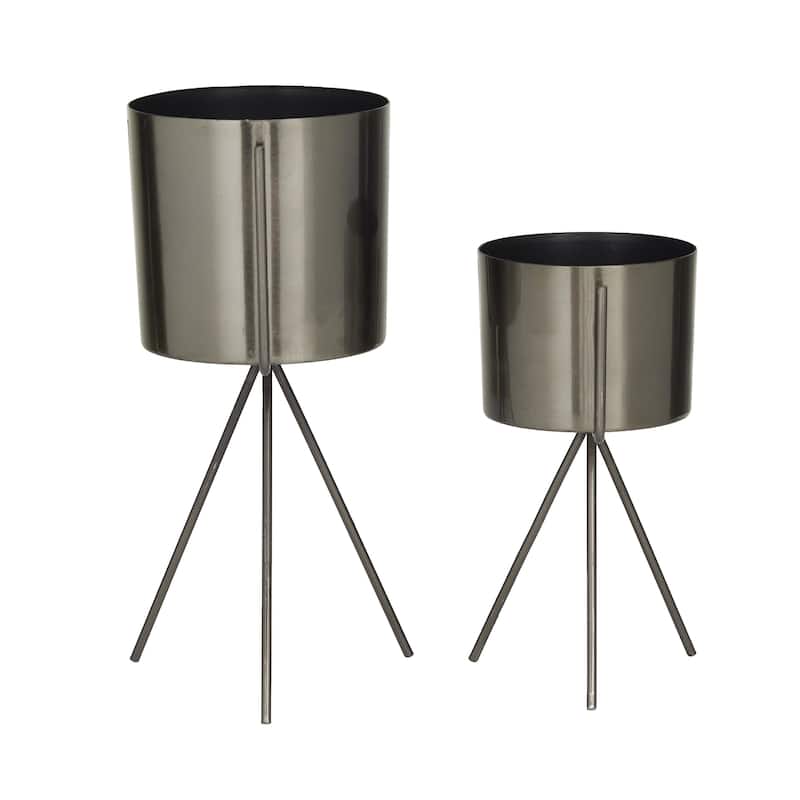 Metal Small Indoor Outdoor Planter with Removable Stand - Set of 2 Silver, Gold or Dark Gray - CosmoLiving by Cosmopolitan