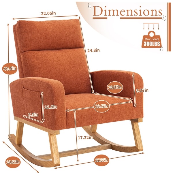 dimension image slide 15 of 18, HOMYKA 28" Wide Rocking Chair for Nursery with Solid Wood Leg