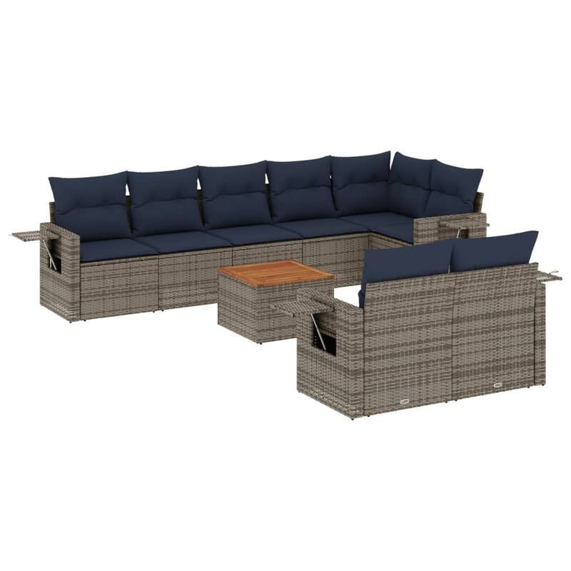 vidaXL 9 Piece Patio Sofa Set with Cushions Black Poly Rattan - 24.4" x 24.4" x 27.2"