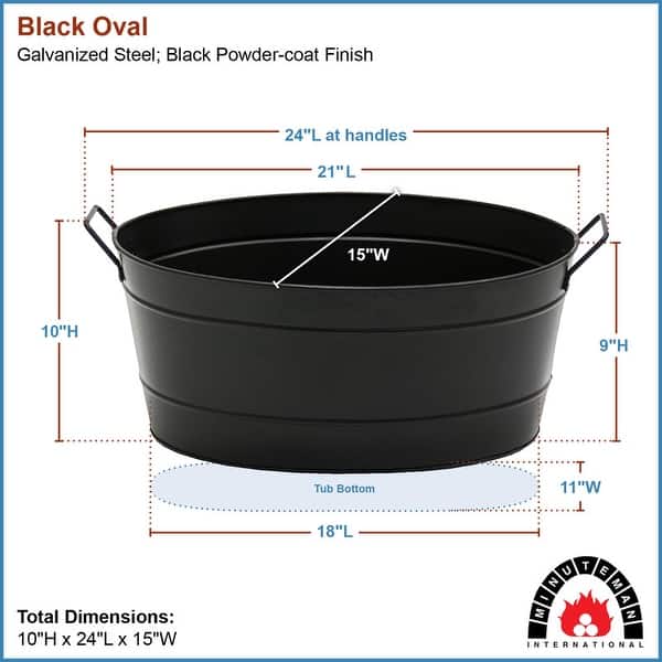 Achla Designs Versatile Traditional Galvanized Steel Oval Tub, 21 Inch Long, Black