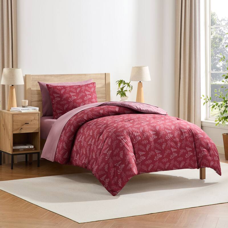 Empyrean 7 Pc Botanical Comforter Set with Sheets, Soft Breathable Lightweight Bedding Bag