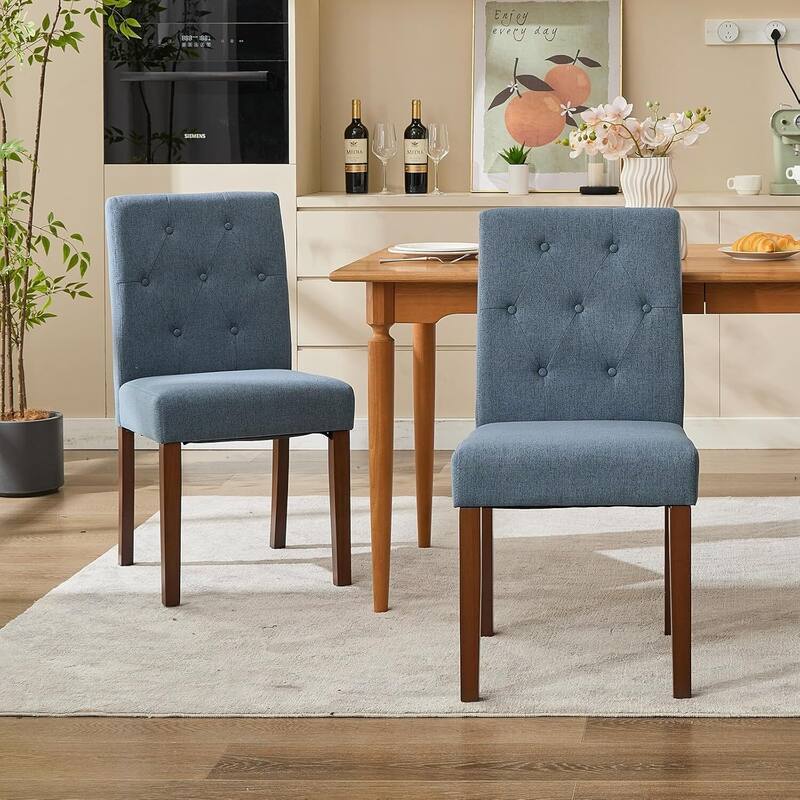 Set of 2 Button Tufted Modern Parsons Upholstered Dining Chairs for Dining Room, Cafe & Home - Blue