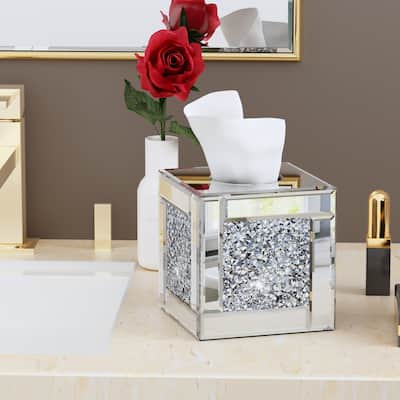 Mirror Tissue Box Cover Square Glass Box Cover - Silver - M