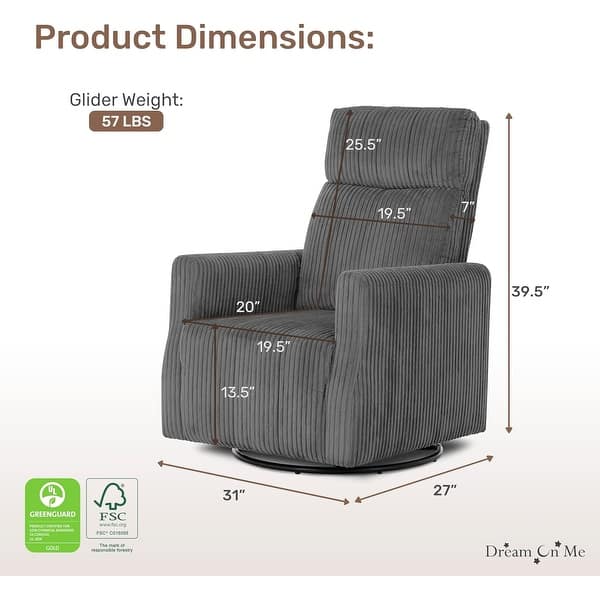 dimension image slide 1 of 2, Dream On Me Oliver Manual Recline Glider