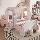 preview thumbnail 1 of 10, Twin Crown Princess Carriage Bed,Platform Car Bed wStair, White+Pink White+Pink - Twin