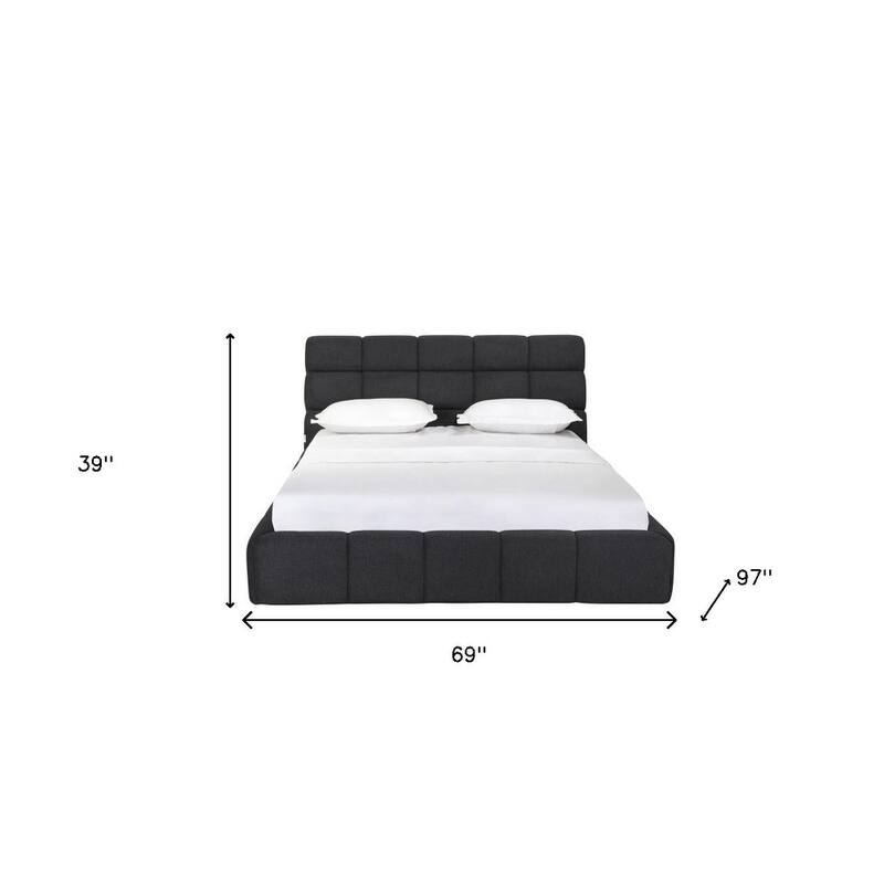 HomeRoots Dark Gray Tufted Linen Blend Upholstered Queen Bed Frame