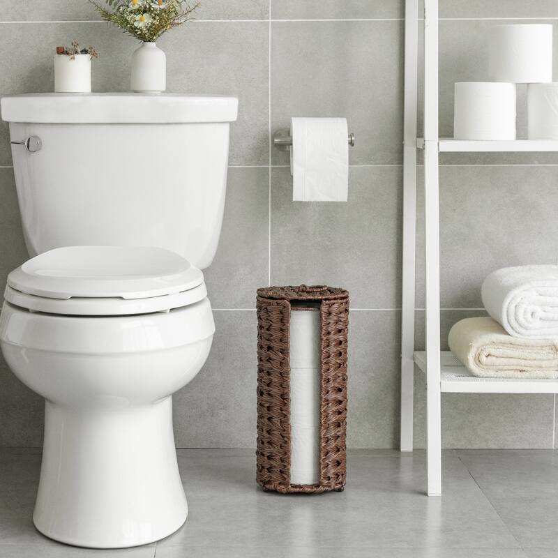 Freestanding Woven Toilet Paper Roll Holder with Lid for Bathroom, Power Room - 14.5'' H X 7'' W X 7'' D