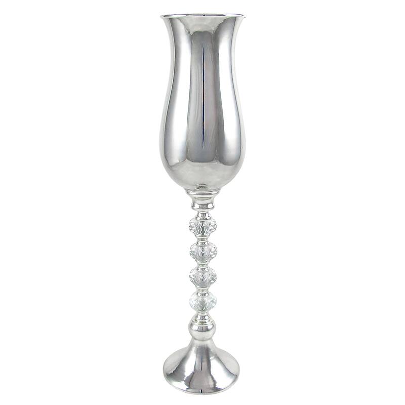 Silver Luxury Metal Crystal Gem Mermaid Hurricane Trumpet Tabletop Flower Vase Decorative Centerpiece - 21.5" H x 4.5" D - Silver