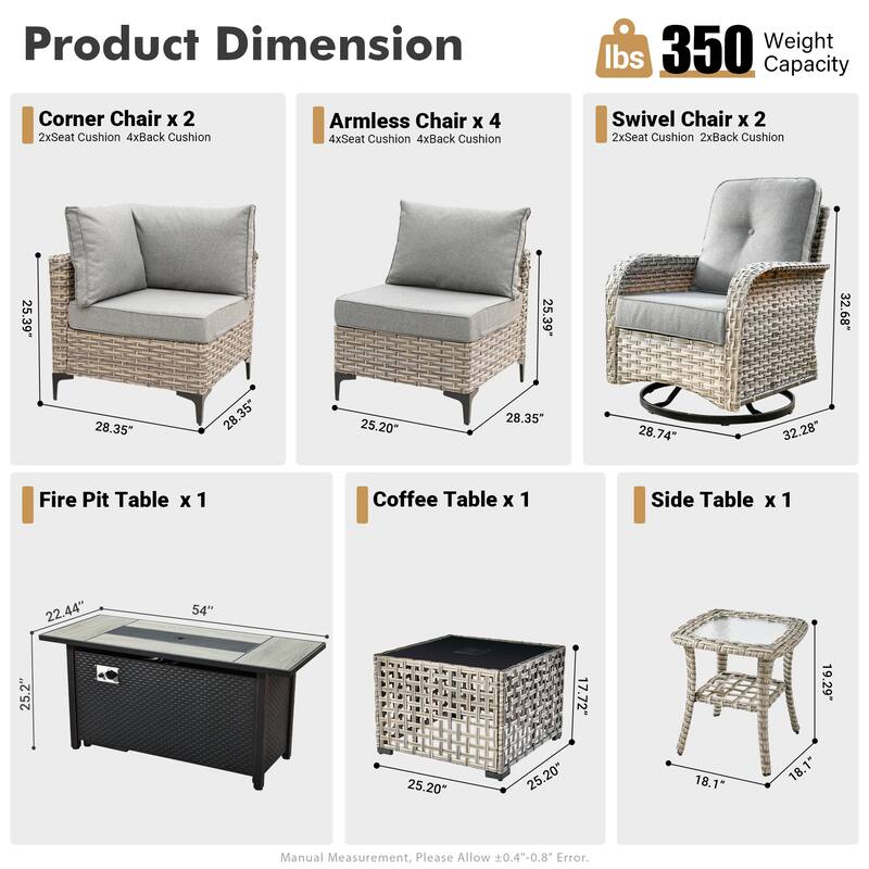 XIZZI 11-piece Outdoor Patio Wicker Furniture Sectional Set with Fire Table