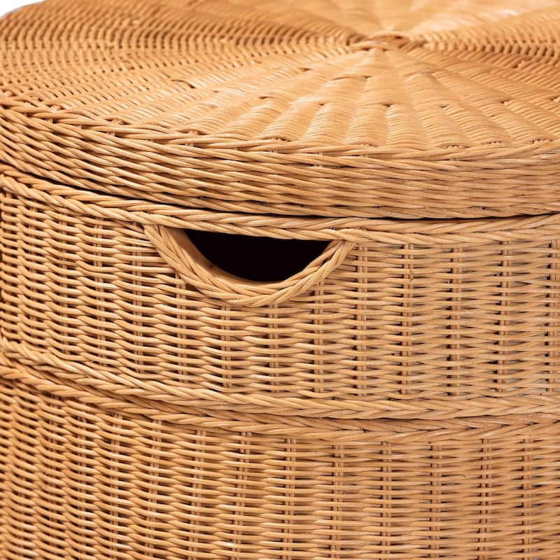 Dayo Scalloped Natural Rattan Console Table with Drawer - Handwoven Wicker Accent Table with Flared Skirt, Coastal Boho Style