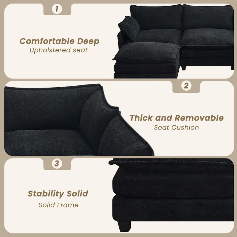 4-Seat Modular L-Shaped Corner Sectional Sofa with Ottoman, Soft Chenille Upholstery and Deep Seating for Living Room