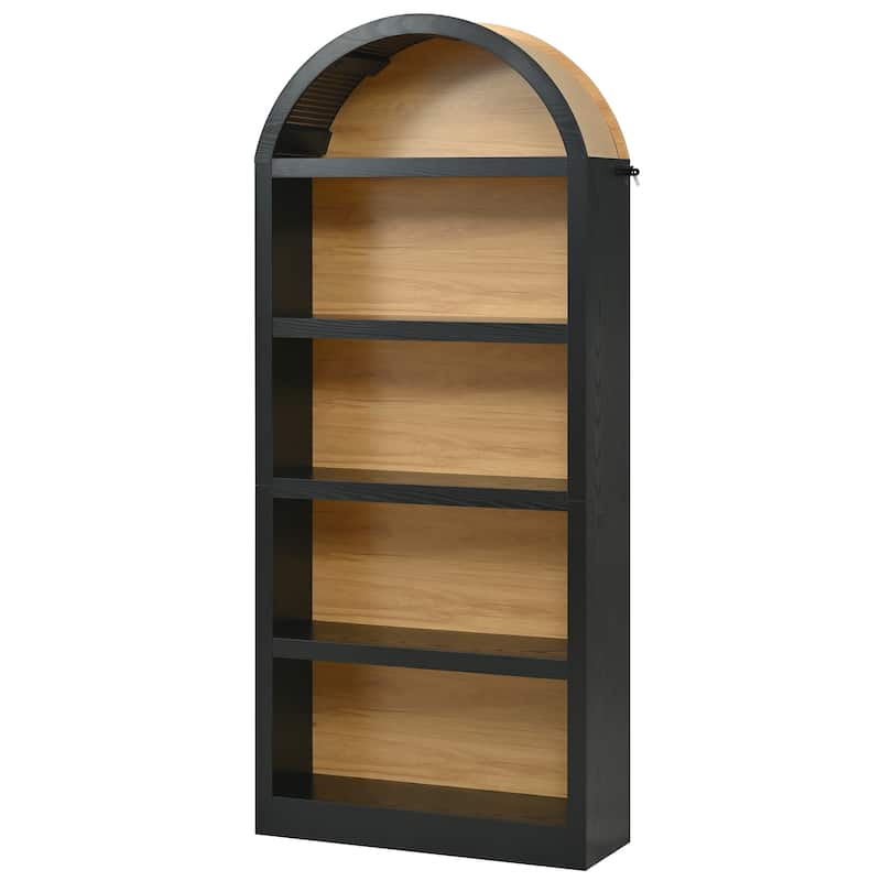 Freestanding Tall Bookshelves Set of 2, Farmhouse Two-Tone Open Storage Cabinet with Fabric Arched Top, 5-Tier Display Bookcase