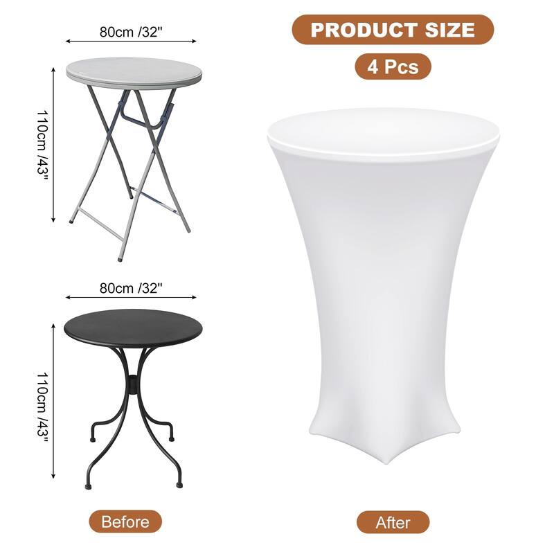 4pcs Cocktail Tablecloth Spandex Stretch Table Cover - White - 32" x 43"