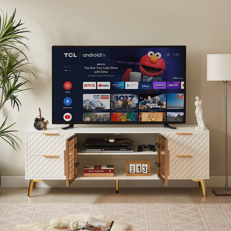 Modern Fashion Geometric Style TV Stand with Adjustable Metal Feet - White
