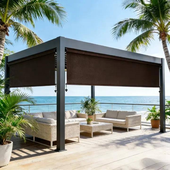 Solar Crank Outdoor Roller Shade with Teslin, No Cassette