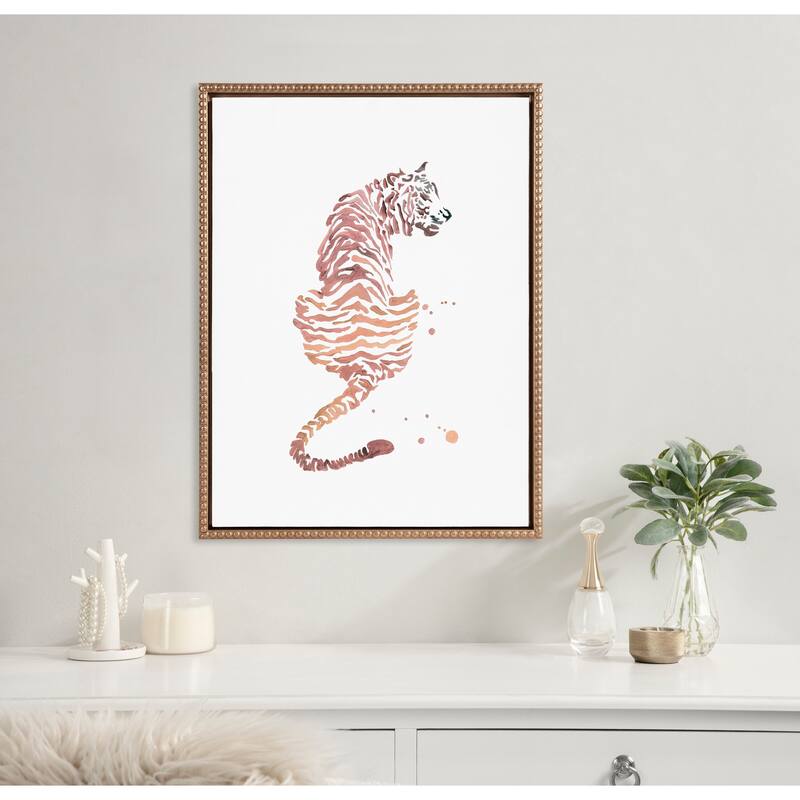 Kate and Laurel Sylvie Beaded Boho Tiger Framed Canvas by Viola Kreczmer