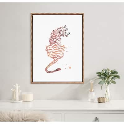 Kate and Laurel Sylvie Beaded Boho Tiger Framed Canvas by Viola Kreczmer