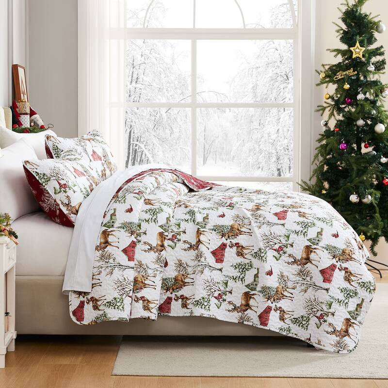 White Christmas Oversized 3-piece Quilt Set