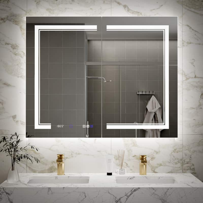 Modland Recessed Smart Mirror Cabinet 24-48x32" with Lights, Anti-Fog, Outlet & Magnifier - Adjustable Shelves