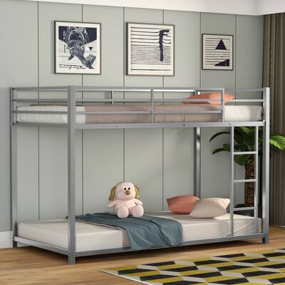 Gymax Twin Bunk Bed Twin Over Frame Platform W/ Guard Rails & Side