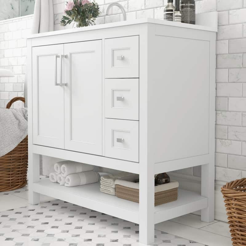 Modern Freestanding Bath Vanity with Sink, Open Storage, and Drawers