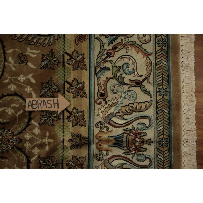 Hand Knotted Oriental 100% Wool Carpet Traditional Floral Brown Aubusson Area Rug - 11' 11'' X 9' 0''