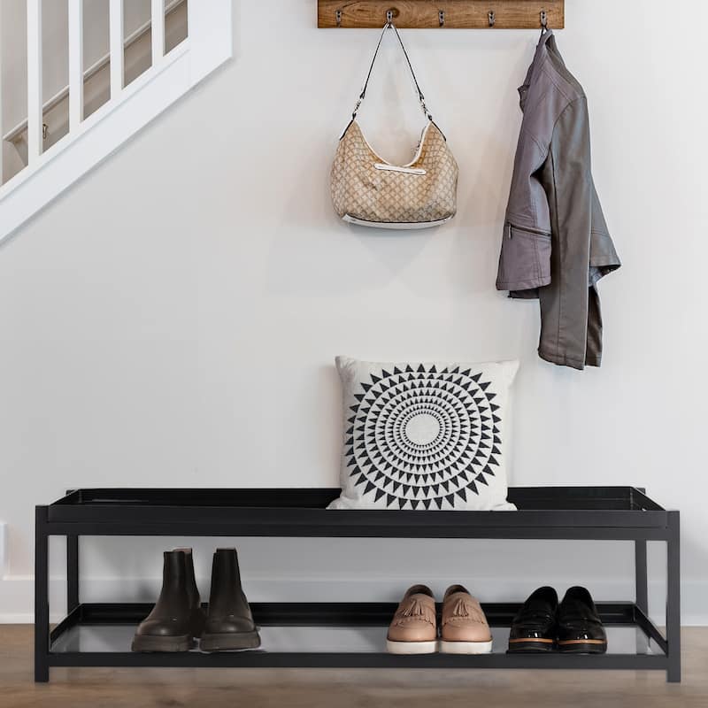 happimess Industrial Compact 10.75" 6-Pair 2-Tier Iron Shoe Rack
