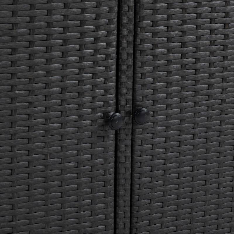 Anmytek Rolling Outdoor Wicker Bar Cart Rattan Beverage Serving Cart with Wheels Glass Top Black for Patio Poolside