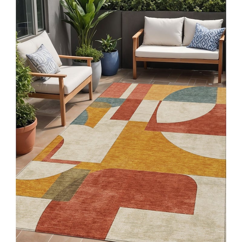 HomeRoots Geometric Modern Rectangle Outdoor Rug - 5' X 8'