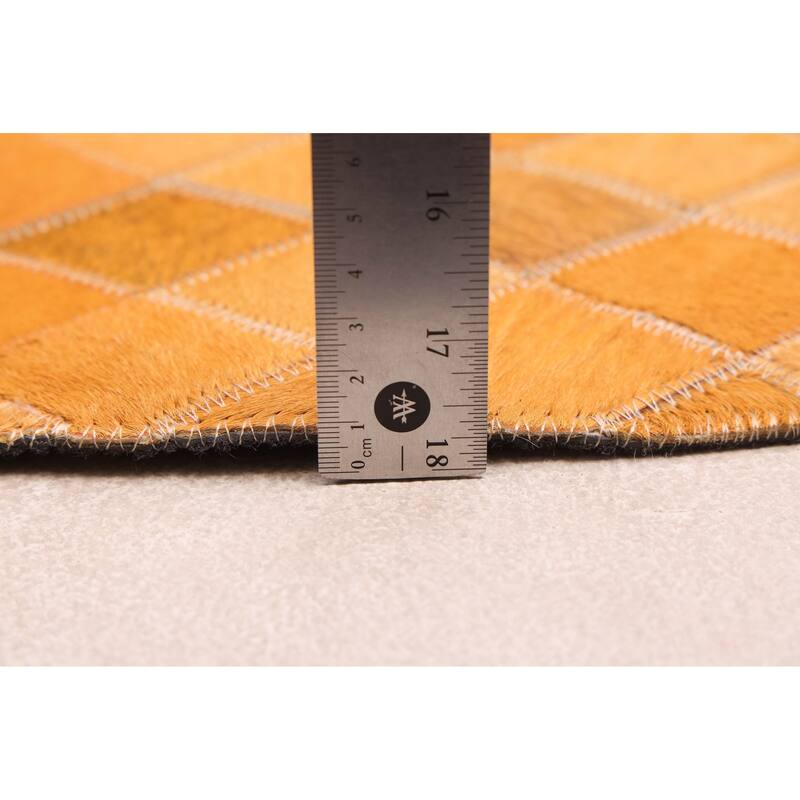 ECARPETGALLERY Handmade Cowhide Patchwork Orange Leather Rug - 5'1 x 5'1
